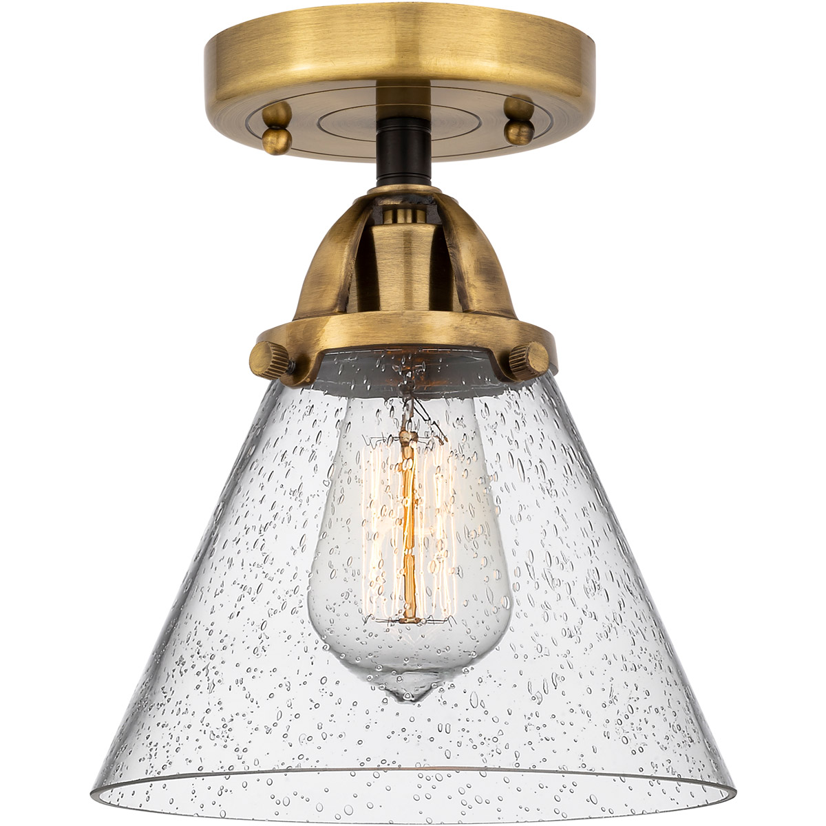 Innovations Lighting 288-1C-BAB-G44-LED Nouveau 2 Large Cone LED 7.75 inch Black Antique Brass Semi-Flush Mount Ceiling Light in Seedy Glass