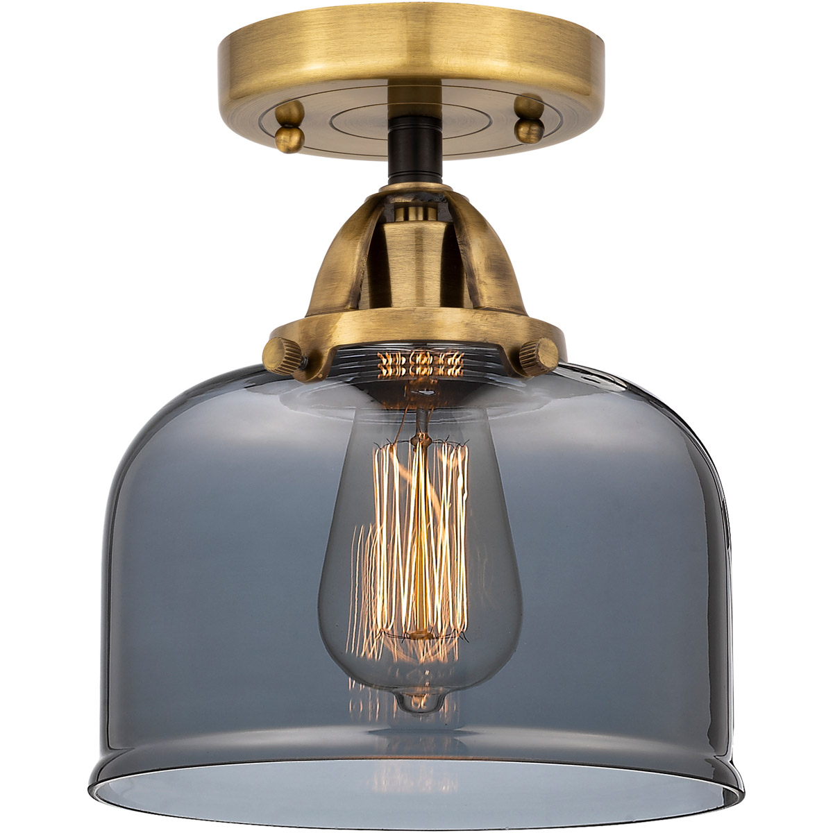 Innovations Lighting 288-1C-BAB-G73-LED Nouveau 2 Large Bell LED 8 inch Black Antique Brass Semi-Flush Mount Ceiling Light in Plated Smoke Glass