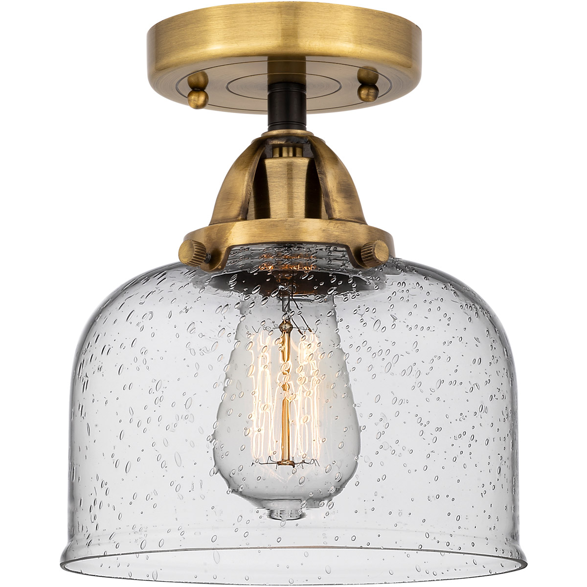 Innovations Lighting 288-1C-BAB-G74-LED Nouveau 2 Large Bell LED 8 inch Black Antique Brass Semi-Flush Mount Ceiling Light in Seedy Glass