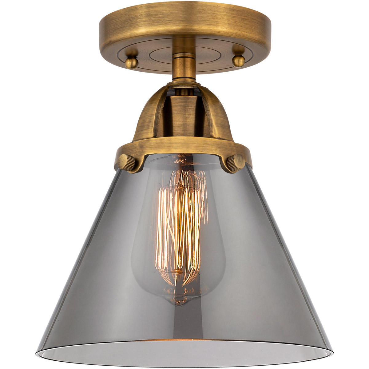 Innovations Lighting 288-1C-BB-G43-LED Nouveau 2 Large Cone LED 7.75 inch Brushed Brass Semi-Flush Mount Ceiling Light in Light Smoke Glass