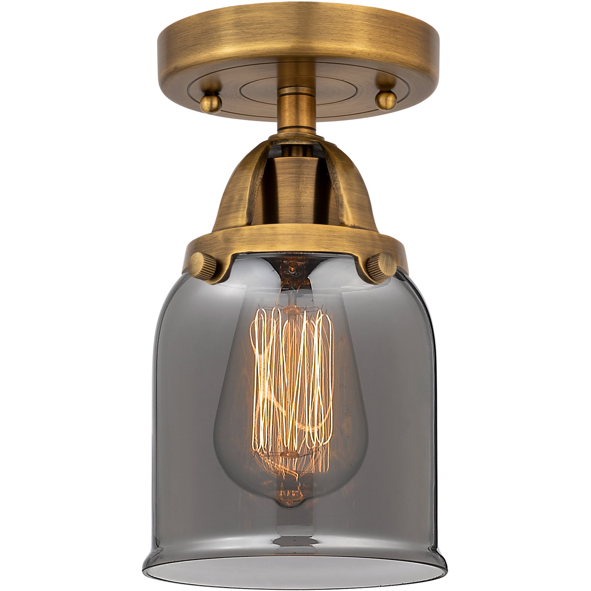 Innovations Lighting 288-1C-BB-G53-LED Nouveau 2 Small Bell LED 5 inch Brushed Brass Semi-Flush Mount Ceiling Light in Plated Smoke Glass