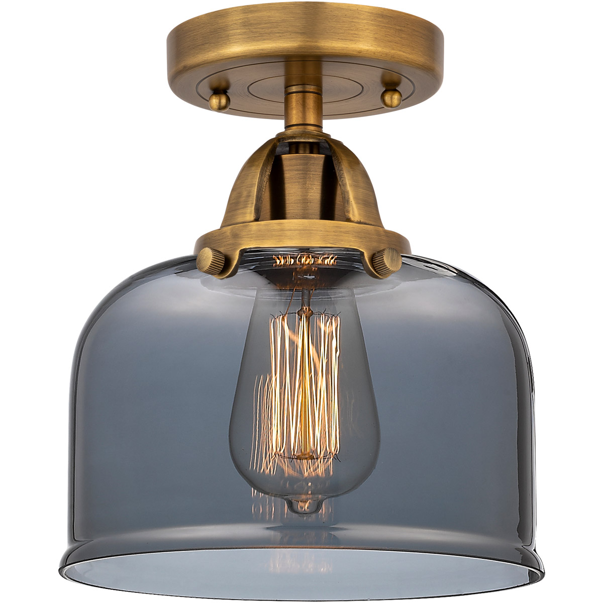 Innovations Lighting 288-1C-BB-G73-LED Nouveau 2 Large Bell LED 8 inch Brushed Brass Semi-Flush Mount Ceiling Light in Light Smoke Glass