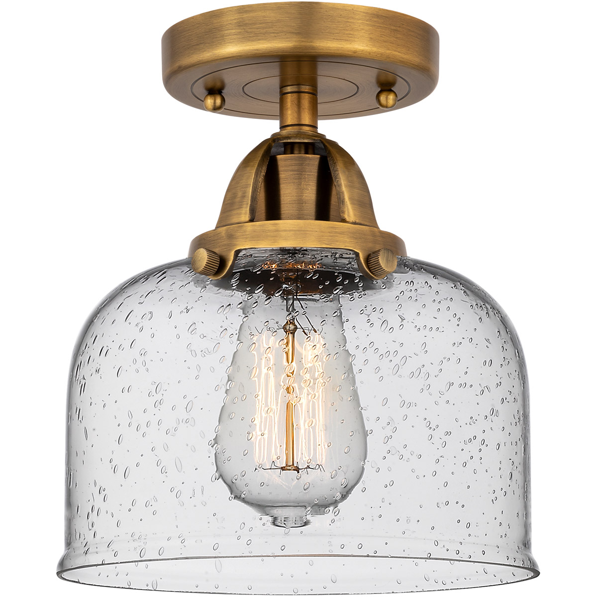 Innovations Lighting 288-1C-BB-G74-LED Nouveau 2 Large Bell LED 8 inch Brushed Brass Semi-Flush Mount Ceiling Light in Seedy Glass