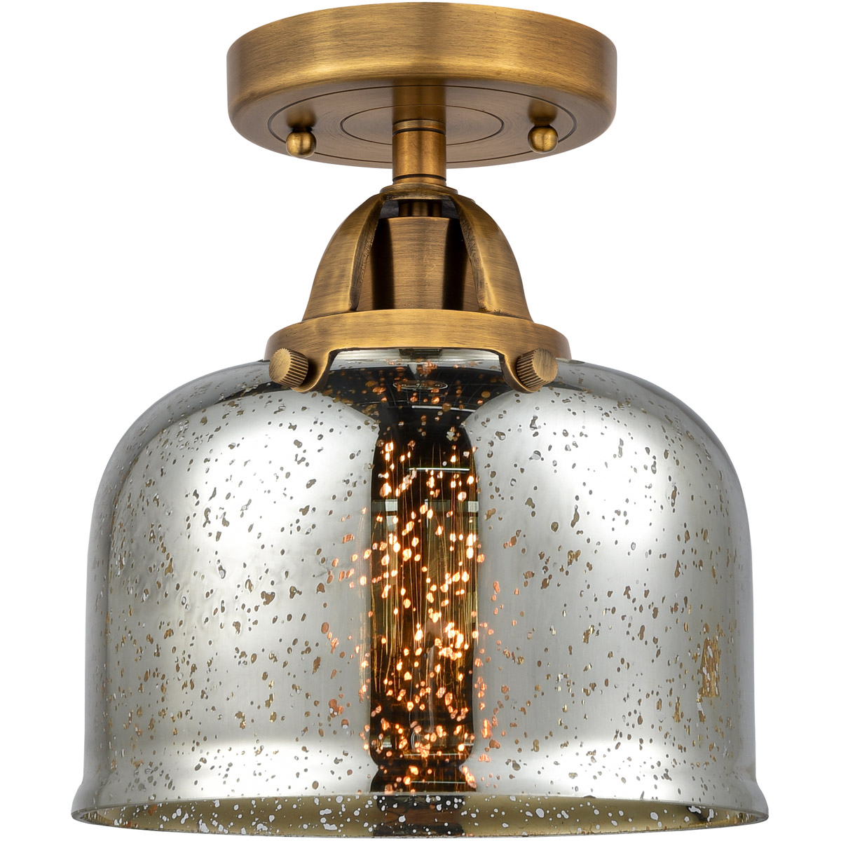 Innovations Lighting 288-1C-BB-G78-LED Nouveau 2 Large Bell LED 8 inch Brushed Brass Semi-Flush Mount Ceiling Light in Silver Plated Mercury Glass
