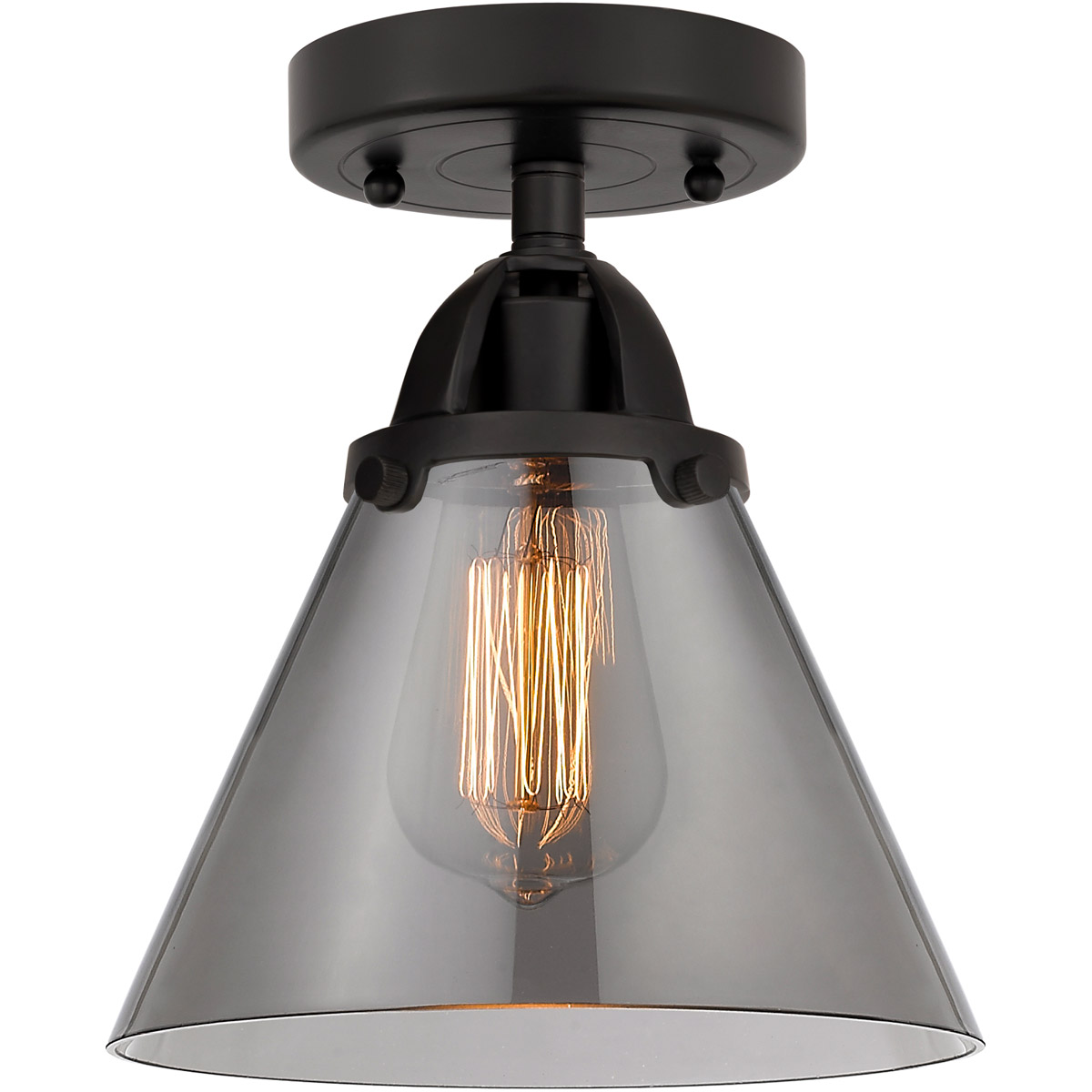 Innovations Lighting 288-1C-BK-G43-LED Nouveau 2 Large Cone LED 7.75 inch Matte Black Semi-Flush Mount Ceiling Light in Light Smoke Glass