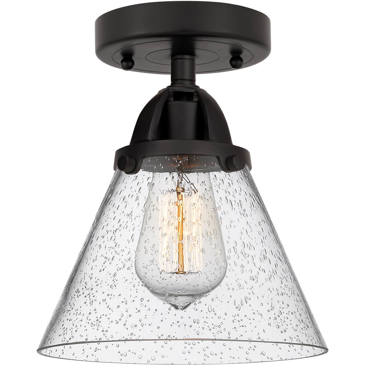 Innovations Lighting 288-1C-BK-G44-LED Nouveau 2 Large Cone LED 7.75 inch Matte Black Semi-Flush Mount Ceiling Light in Seedy Glass