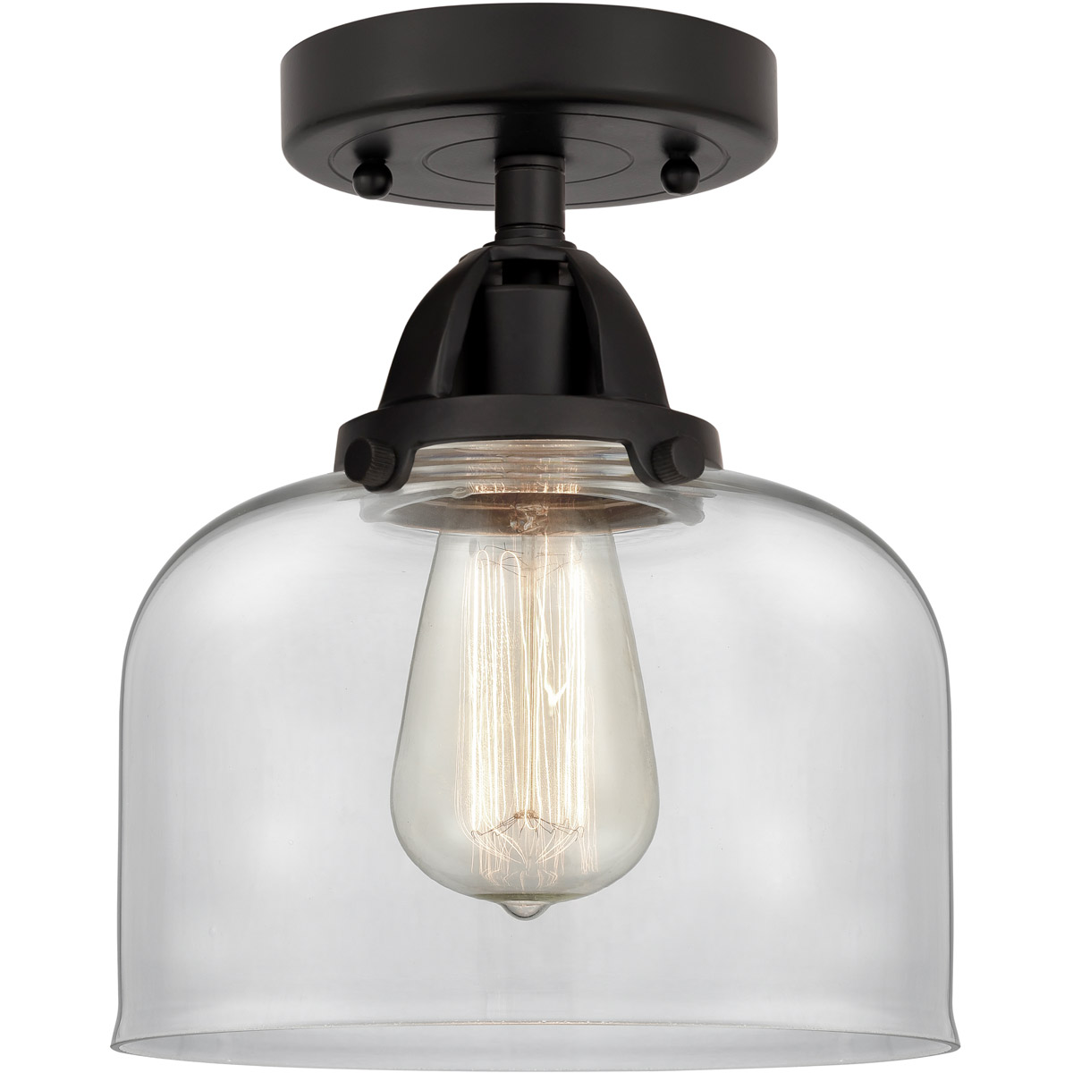 Innovations Lighting 288-1C-BK-G72-LED Nouveau 2 Large Bell LED 8 inch Matte Black Semi-Flush Mount Ceiling Light in Clear Glass