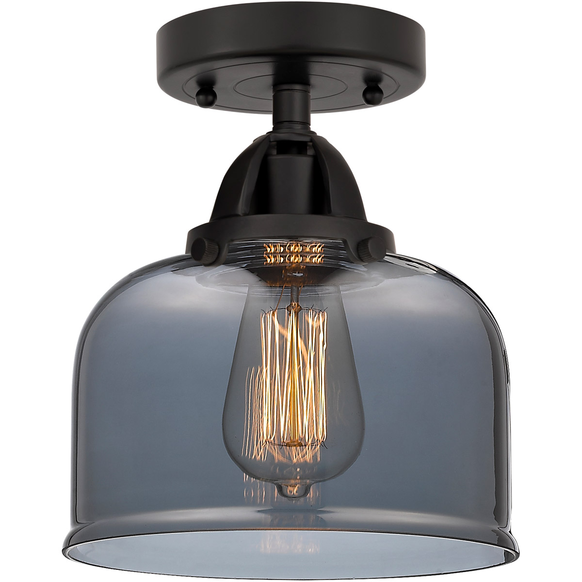 Innovations Lighting 288-1C-BK-G73-LED Nouveau 2 Large Bell LED 8 inch Matte Black Semi-Flush Mount Ceiling Light in Light Smoke Glass