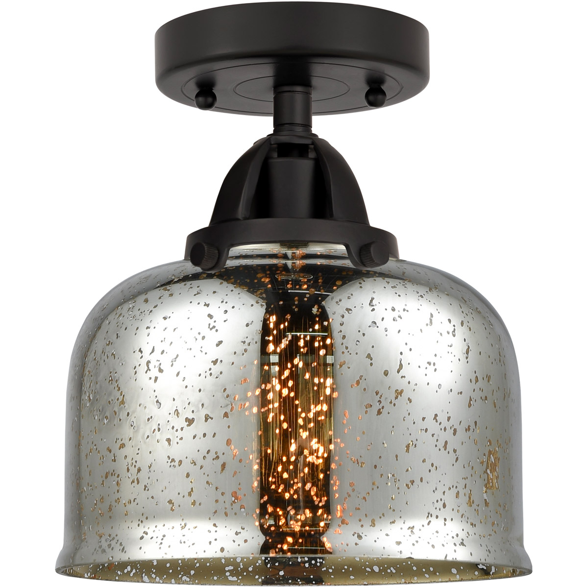 Innovations Lighting 288-1C-BK-G78-LED Nouveau 2 Large Bell LED 8 inch Matte Black Semi-Flush Mount Ceiling Light in Silver Plated Mercury Glass