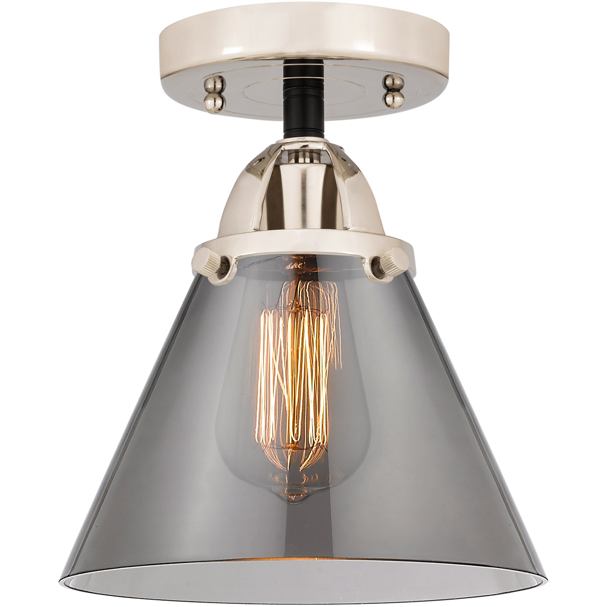 Innovations Lighting 288-1C-BPN-G43-LED Nouveau 2 Large Cone LED 7.75 inch Black Polished Nickel Semi-Flush Mount Ceiling Light in Plated Smoke Glass