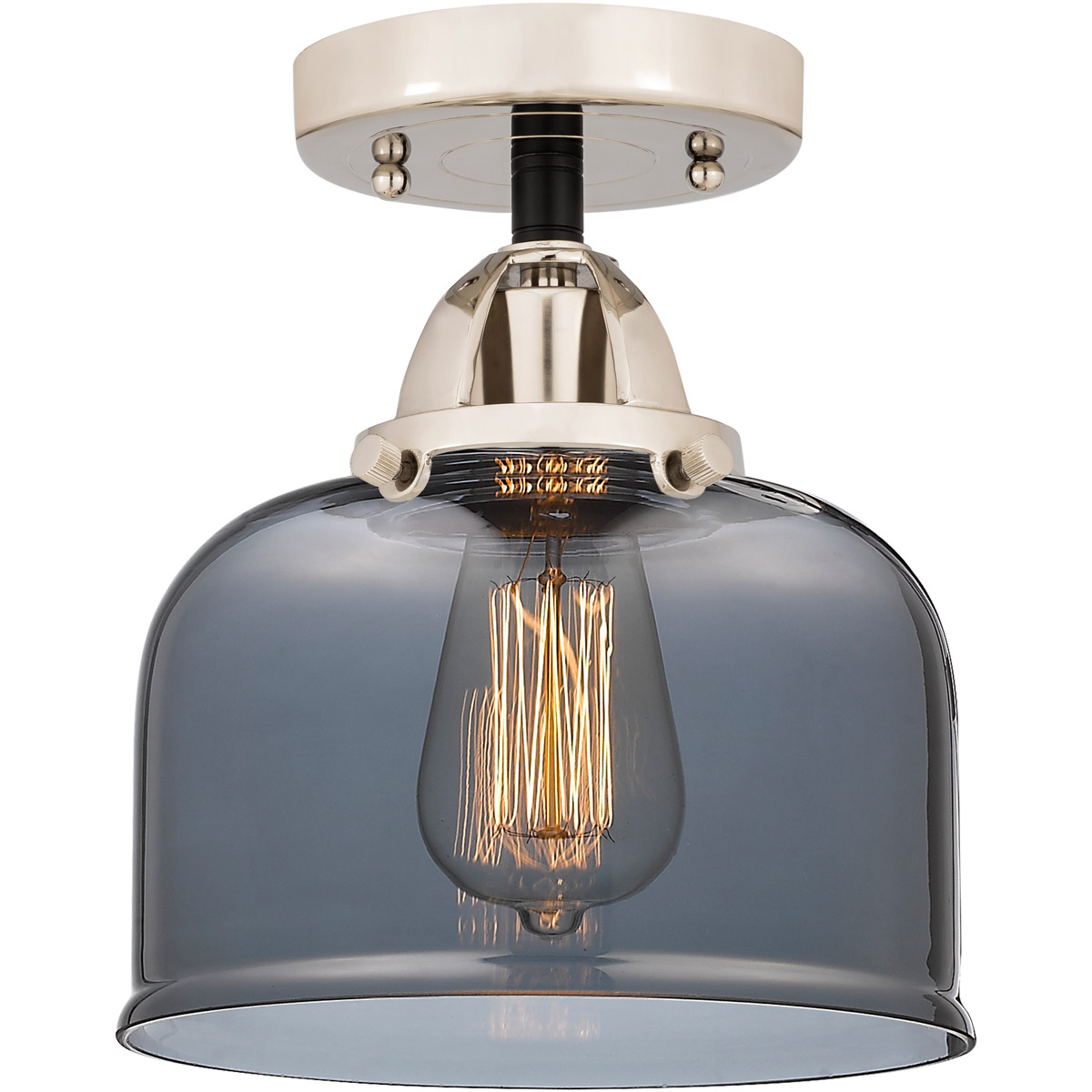 Innovations Lighting 288-1C-BPN-G73-LED Nouveau 2 Large Bell LED 8 inch Black Polished Nickel Semi-Flush Mount Ceiling Light in Light Smoke Glass