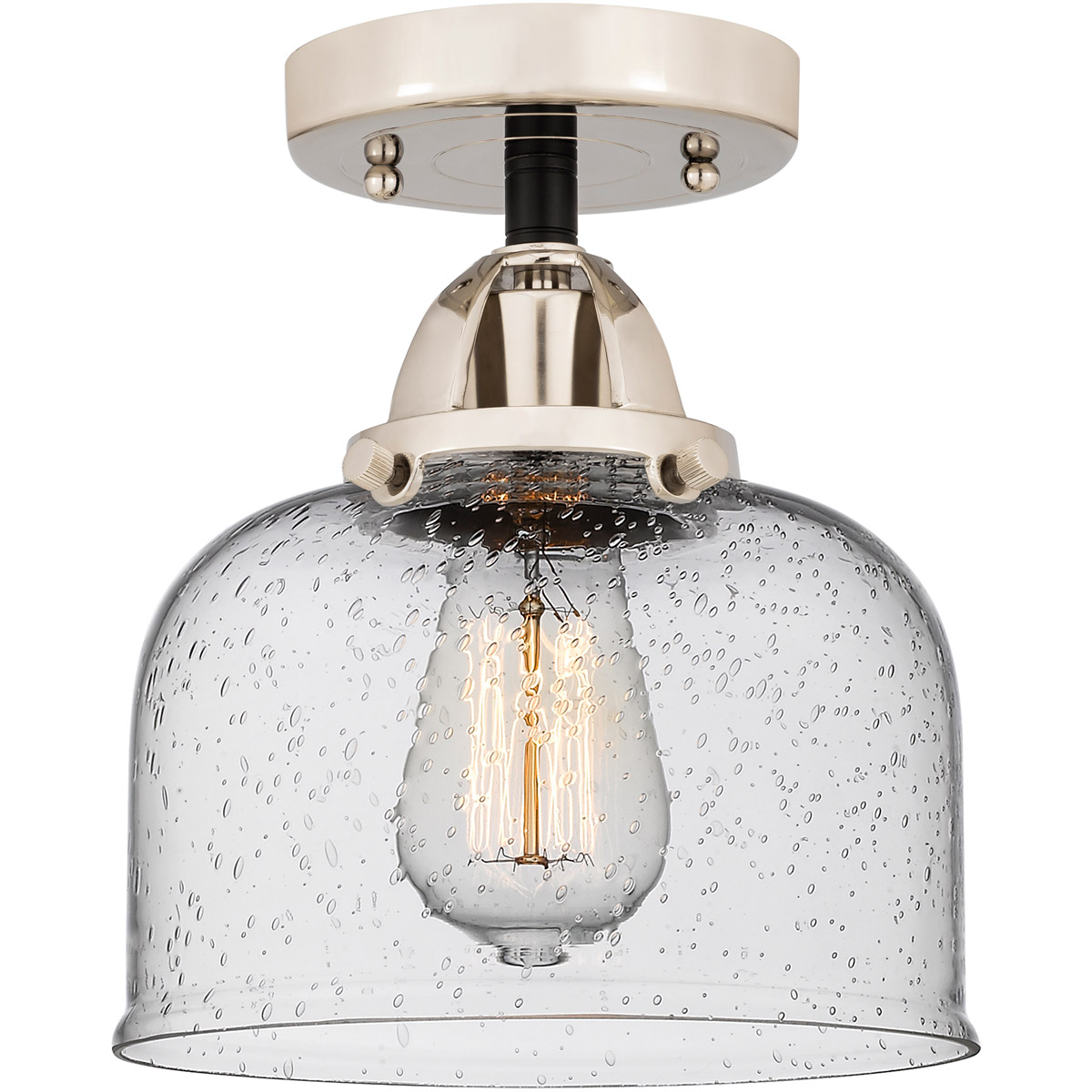 Innovations Lighting 288-1C-BPN-G74-LED Nouveau 2 Large Bell LED 8 inch Black Polished Nickel Semi-Flush Mount Ceiling Light in Seedy Glass