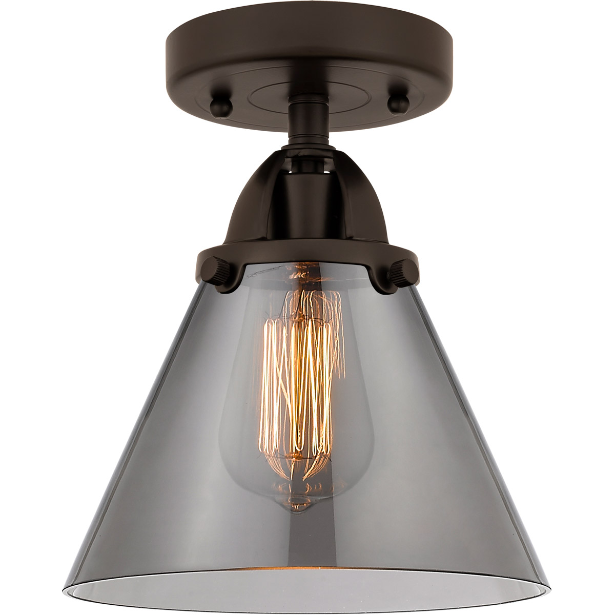 Innovations Lighting 288-1C-OB-G43-LED Nouveau 2 Large Cone LED 7.75 inch Oil Rubbed Bronze Semi-Flush Mount Ceiling Light in Light Smoke Glass