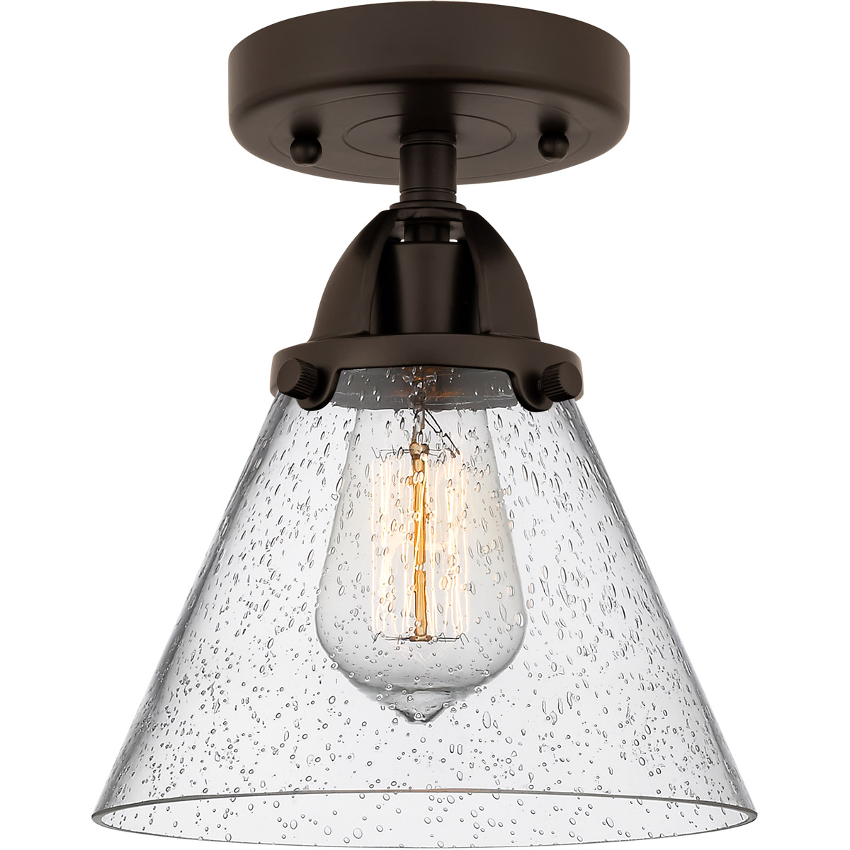 Innovations Lighting 288-1C-OB-G44-LED Nouveau 2 Large Cone LED 7.75 inch Oil Rubbed Bronze Semi-Flush Mount Ceiling Light in Seedy Glass