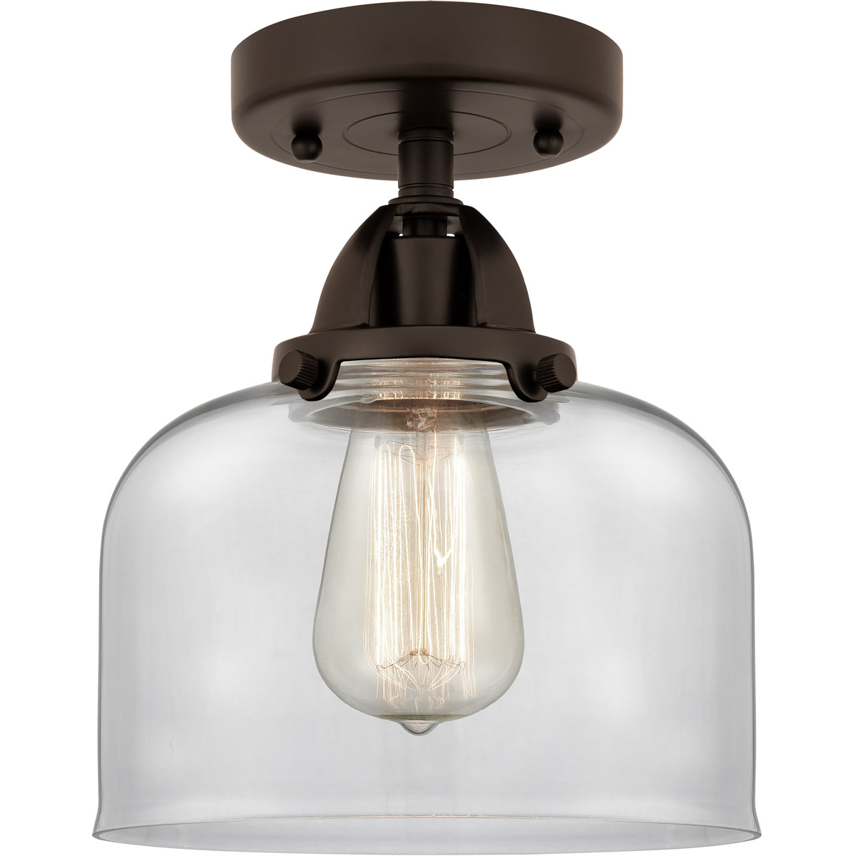 Innovations Lighting 288-1C-OB-G72-LED Nouveau 2 Large Bell LED 8 inch Oil Rubbed Bronze Semi-Flush Mount Ceiling Light in Clear Glass