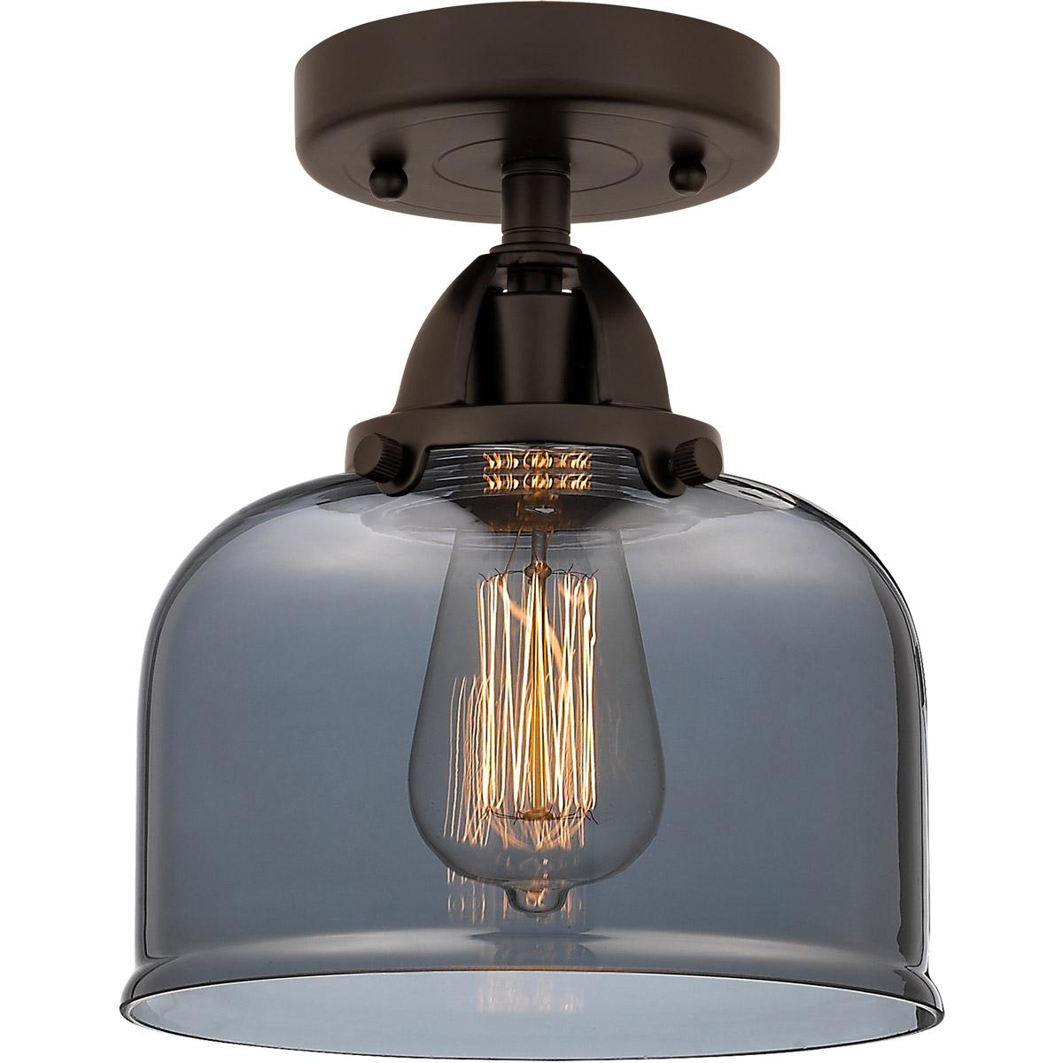Innovations Lighting 288-1C-OB-G73-LED Nouveau 2 Large Bell LED 8 inch Oil Rubbed Bronze Semi-Flush Mount Ceiling Light in Light Smoke Glass