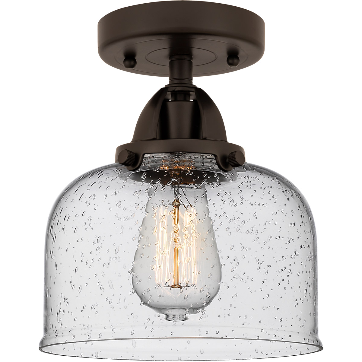Innovations Lighting 288-1C-OB-G74-LED Nouveau 2 Large Bell LED 8 inch Oil Rubbed Bronze Semi-Flush Mount Ceiling Light in Seedy Glass