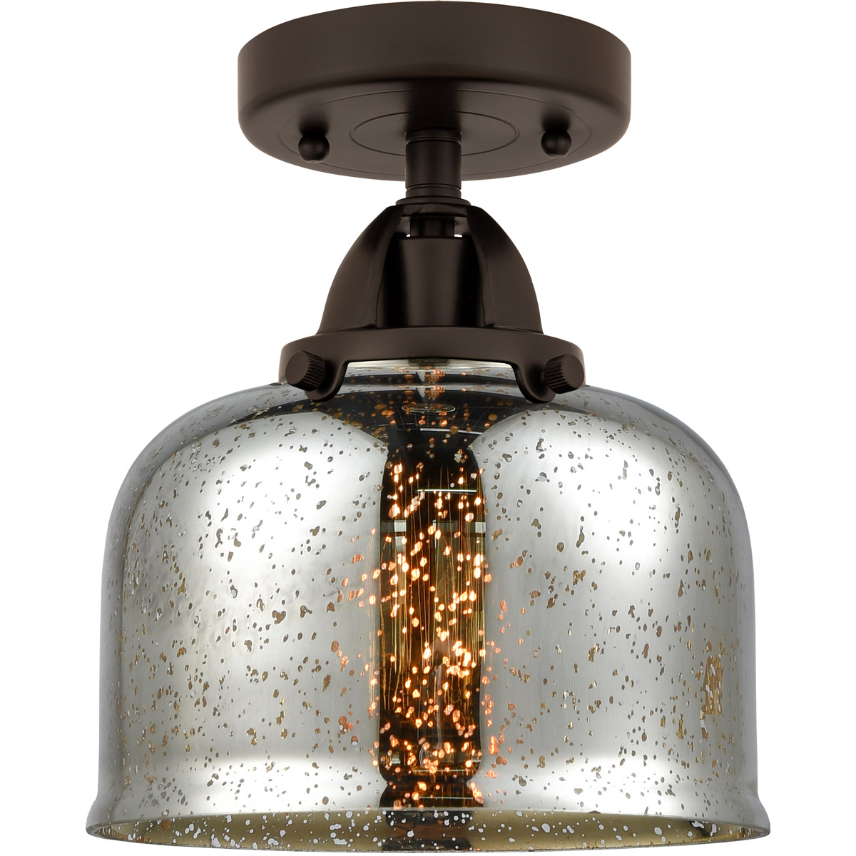 Innovations Lighting 288-1C-OB-G78-LED Nouveau 2 Large Bell LED 8 inch Oil Rubbed Bronze Semi-Flush Mount Ceiling Light in Silver Plated Mercury Glass