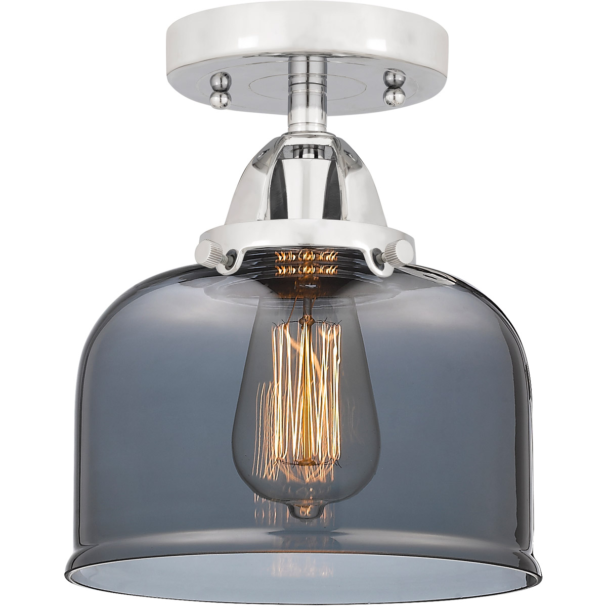 Innovations Lighting 288-1C-PC-G73-LED Nouveau 2 Large Bell LED 8 inch Polished Chrome Semi-Flush Mount Ceiling Light in Light Smoke Glass