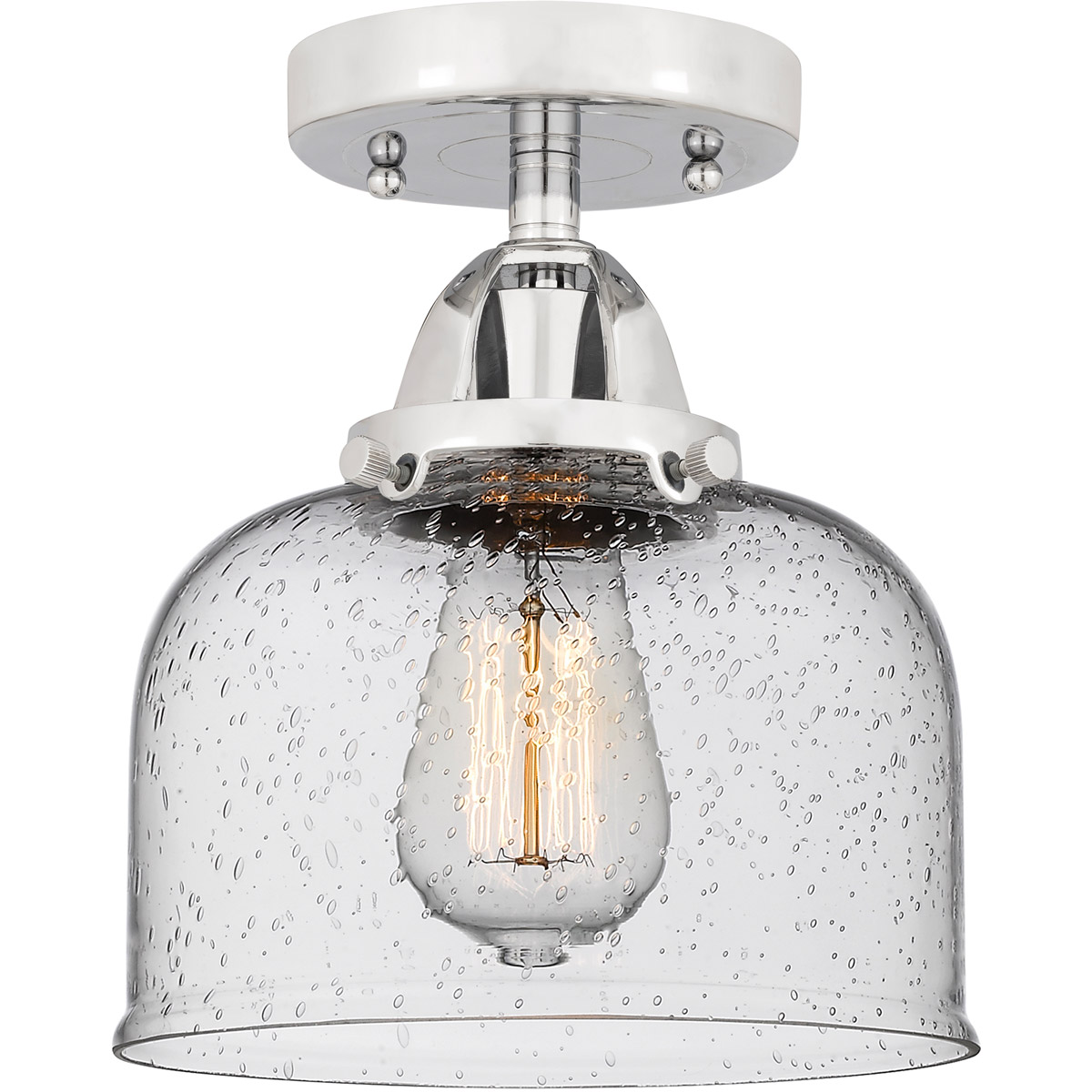 Innovations Lighting 288-1C-PC-G74-LED Nouveau 2 Large Bell LED 8 inch Polished Chrome Semi-Flush Mount Ceiling Light in Seedy Glass