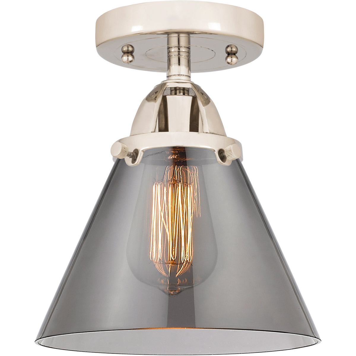 Innovations Lighting 288-1C-PN-G43-LED Nouveau 2 Large Cone LED 7.75 inch Polished Nickel Semi-Flush Mount Ceiling Light in Light Smoke Glass