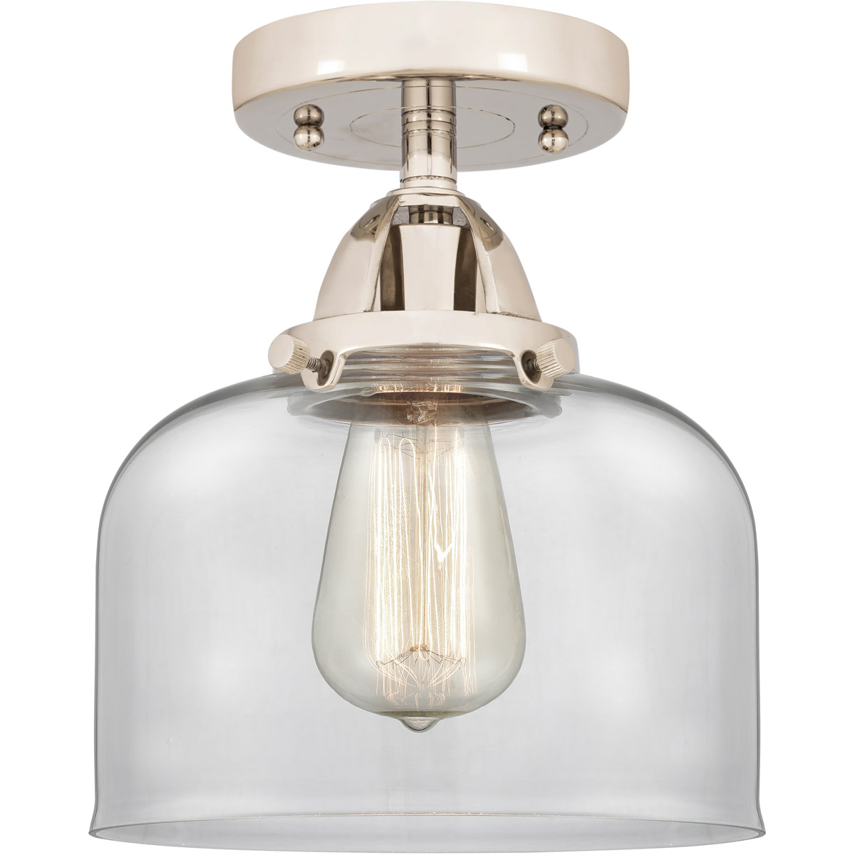 Innovations Lighting 288-1C-PN-G72-LED Nouveau 2 Large Bell LED 8 inch Polished Nickel Semi-Flush Mount Ceiling Light in Clear Glass