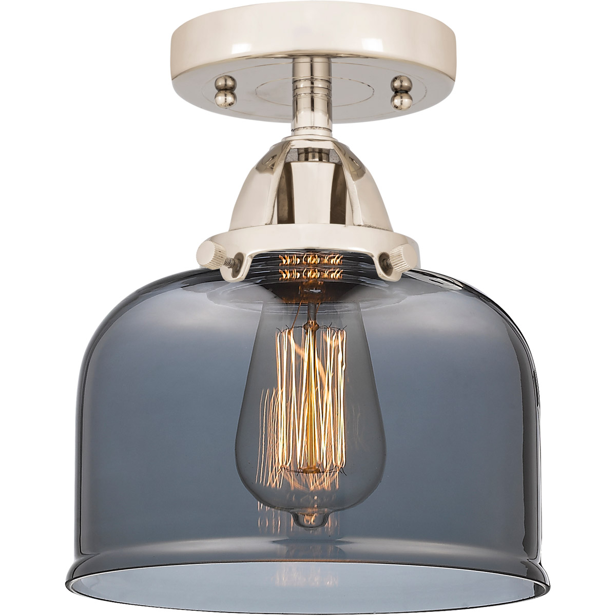 Innovations Lighting 288-1C-PN-G73-LED Nouveau 2 Large Bell LED 8 inch Polished Nickel Semi-Flush Mount Ceiling Light in Light Smoke Glass