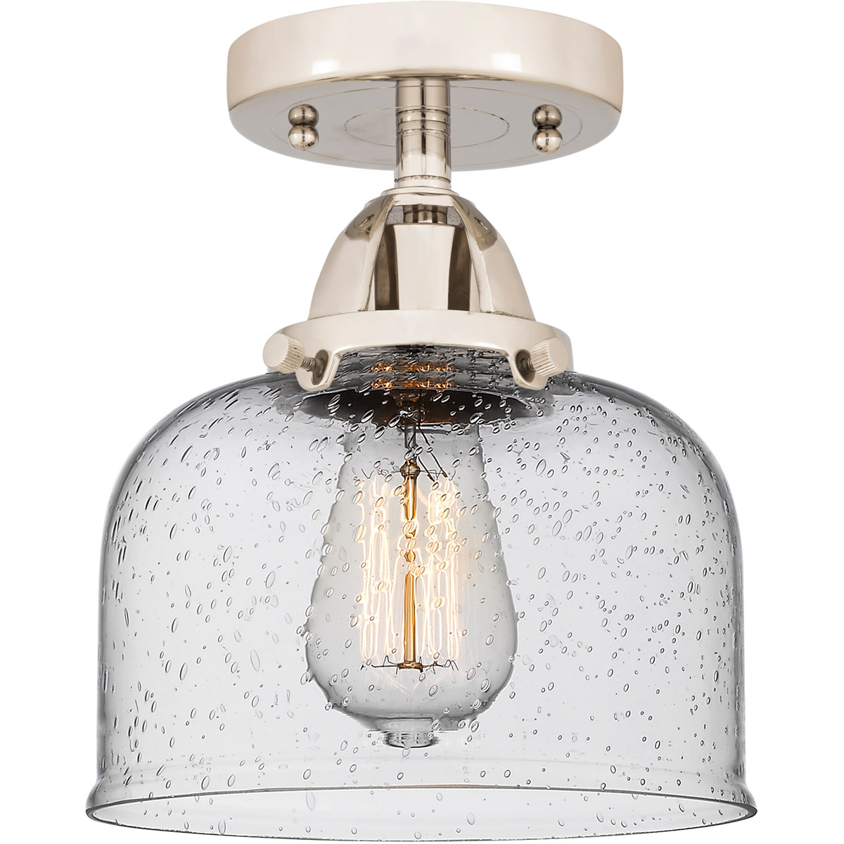 Innovations Lighting 288-1C-PN-G74-LED Nouveau 2 Large Bell LED 8 inch Polished Nickel Semi-Flush Mount Ceiling Light in Seedy Glass