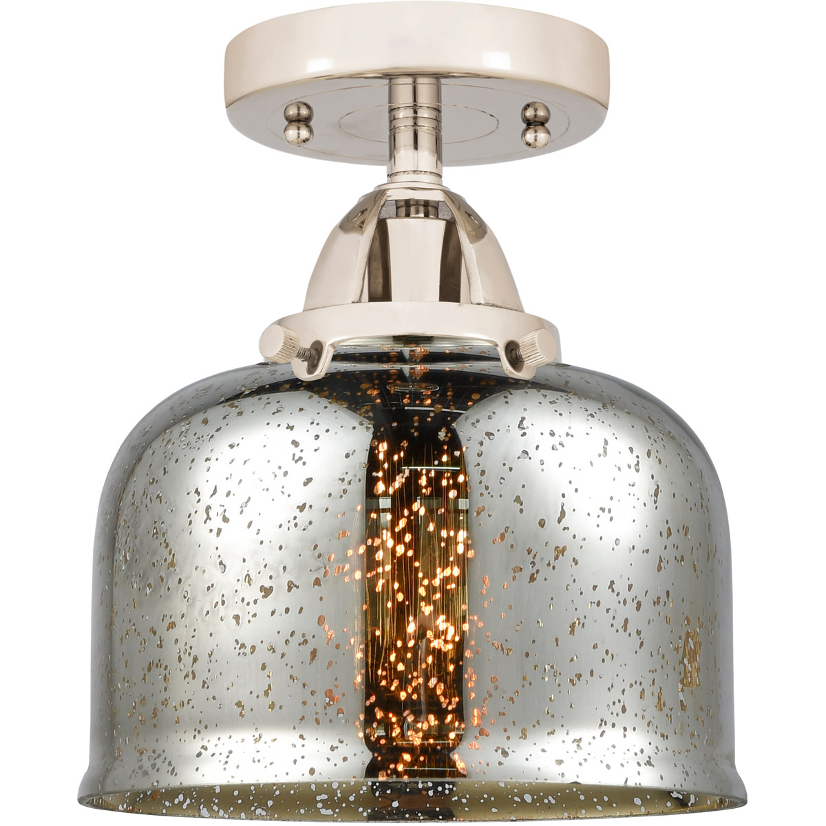 Innovations Lighting 288-1C-PN-G78-LED Nouveau 2 Large Bell LED 8 inch Polished Nickel Semi-Flush Mount Ceiling Light in Silver Plated Mercury Glass