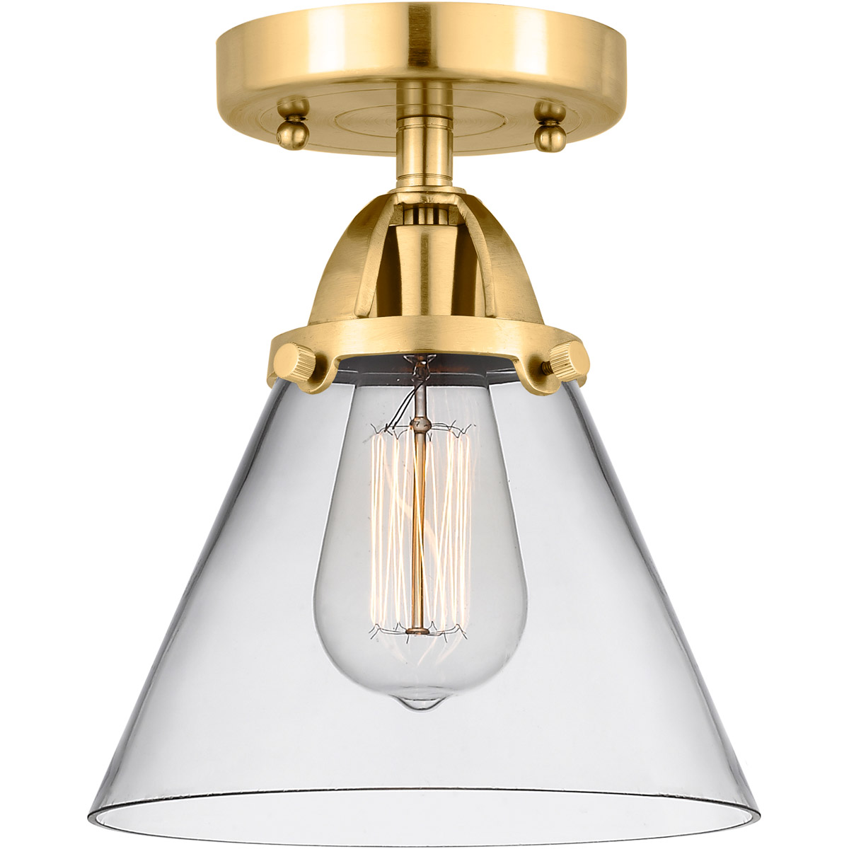 Innovations Lighting 288-1C-SG-G42-LED Nouveau 2 Large Cone LED 7.75 inch Satin Gold Semi-Flush Mount Ceiling Light in Clear Glass