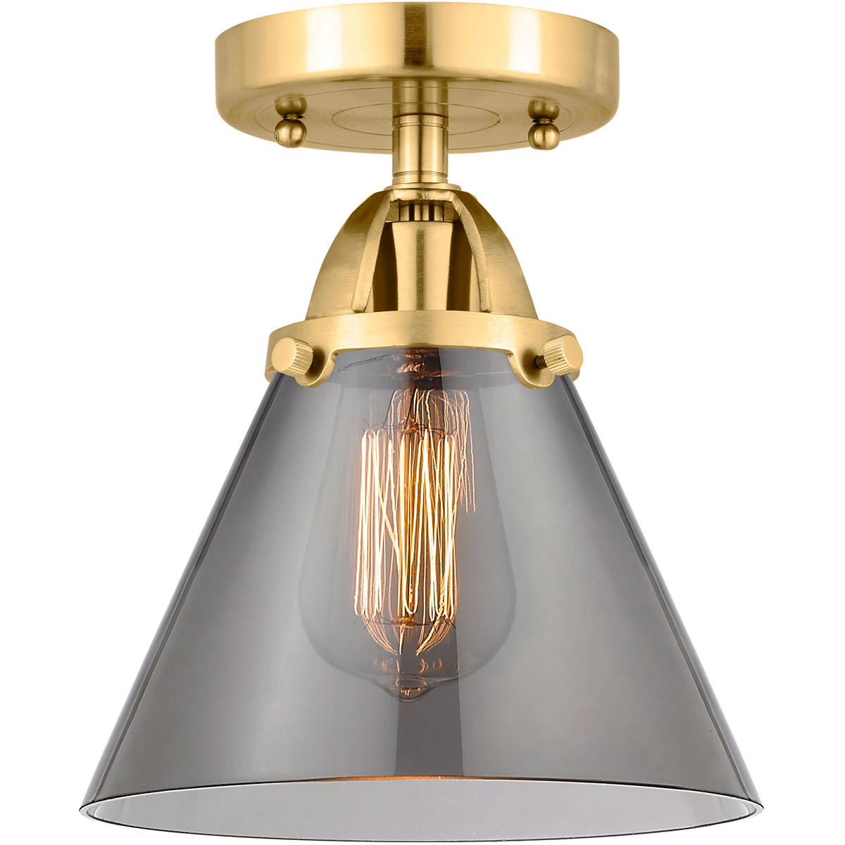 Innovations Lighting 288-1C-SG-G43-LED Nouveau 2 Large Cone LED 7.75 inch Satin Gold Semi-Flush Mount Ceiling Light in Light Smoke Glass