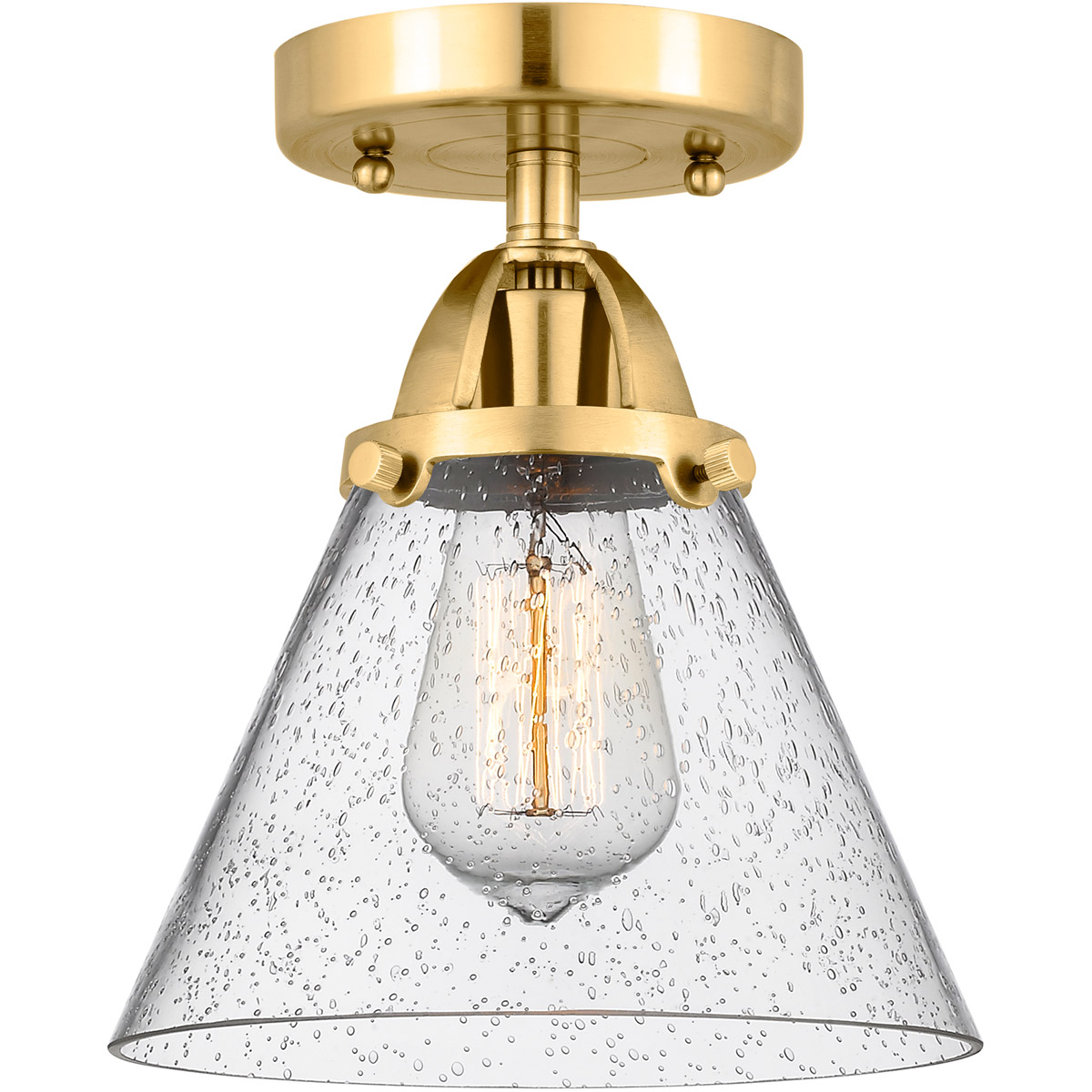Innovations Lighting 288-1C-SG-G44-LED Nouveau 2 Large Cone LED 7.75 inch Satin Gold Semi-Flush Mount Ceiling Light in Seedy Glass