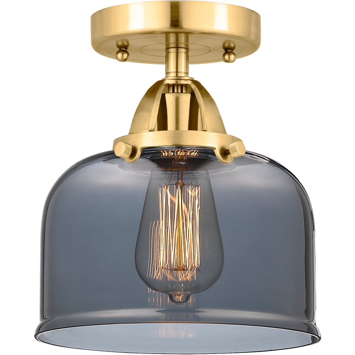 Innovations Lighting 288-1C-SG-G73-LED Nouveau 2 Large Bell LED 8 inch Satin Gold Semi-Flush Mount Ceiling Light in Light Smoke Glass
