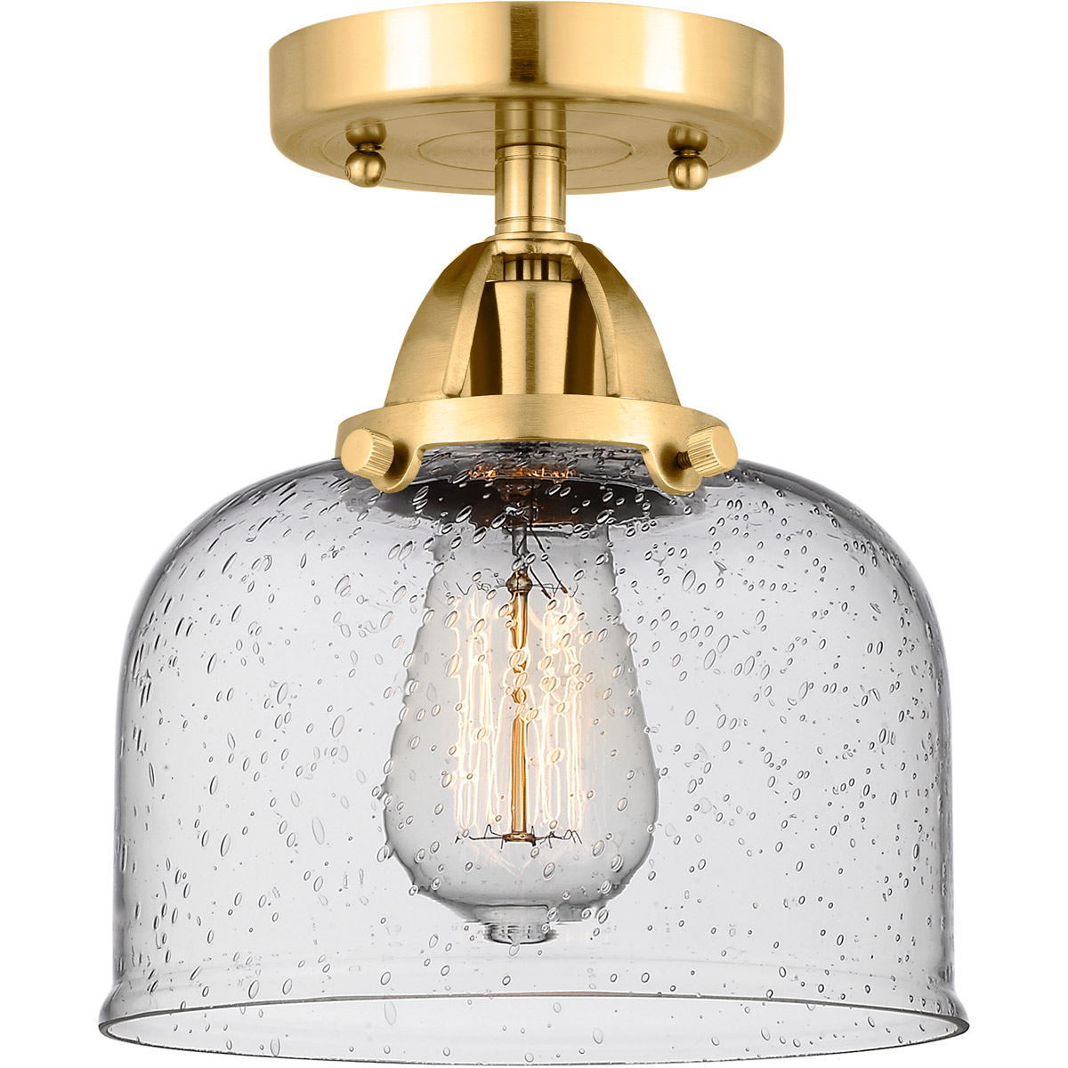 Innovations Lighting 288-1C-SG-G74-LED Nouveau 2 Large Bell LED 8 inch Satin Gold Semi-Flush Mount Ceiling Light in Seedy Glass