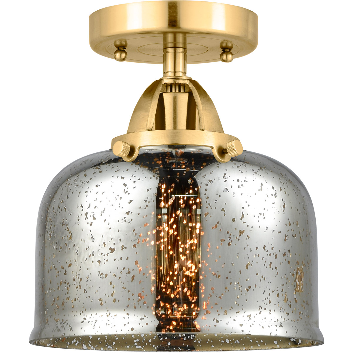Innovations Lighting 288-1C-SG-G78-LED Nouveau 2 Large Bell LED 8 inch Satin Gold Semi-Flush Mount Ceiling Light in Silver Plated Mercury Glass