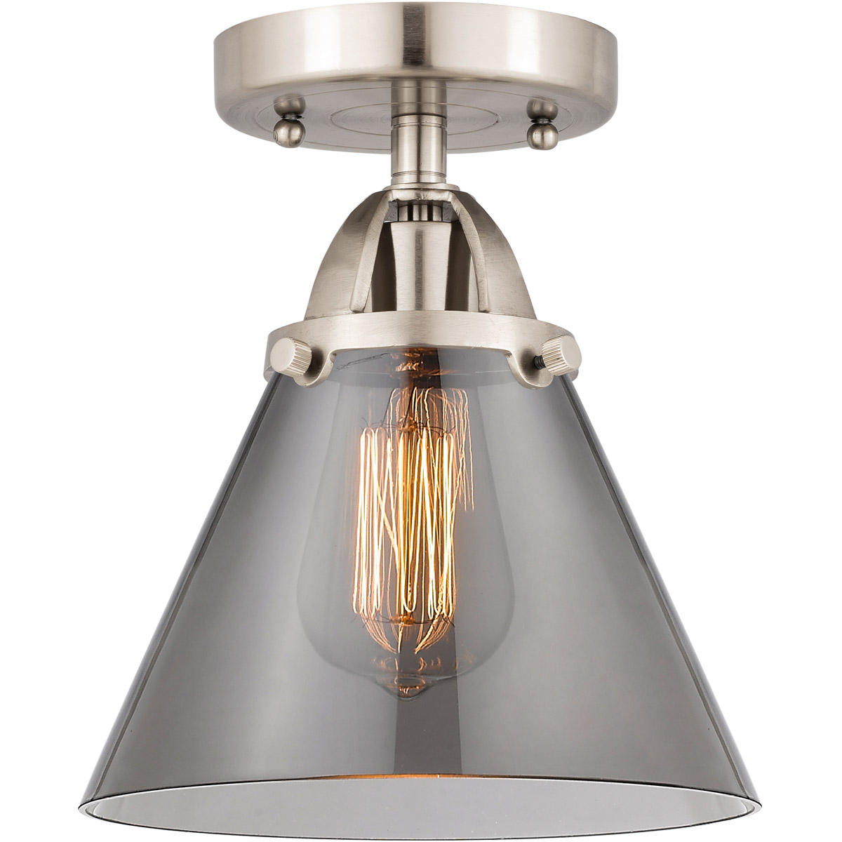 Innovations Lighting 288-1C-SN-G43-LED Nouveau 2 Large Cone LED 7.75 inch Brushed Satin Nickel Semi-Flush Mount Ceiling Light in Light Smoke Glass
