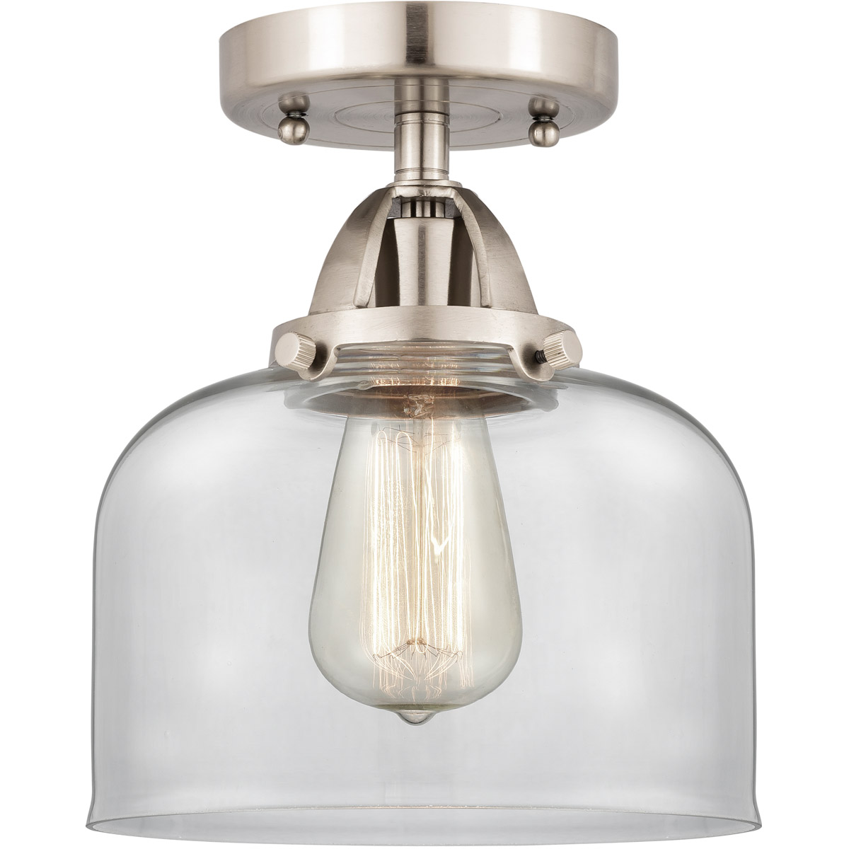 Innovations Lighting 288-1C-SN-G72-LED Nouveau 2 Large Bell LED 8 inch Brushed Satin Nickel Semi-Flush Mount Ceiling Light in Clear Glass