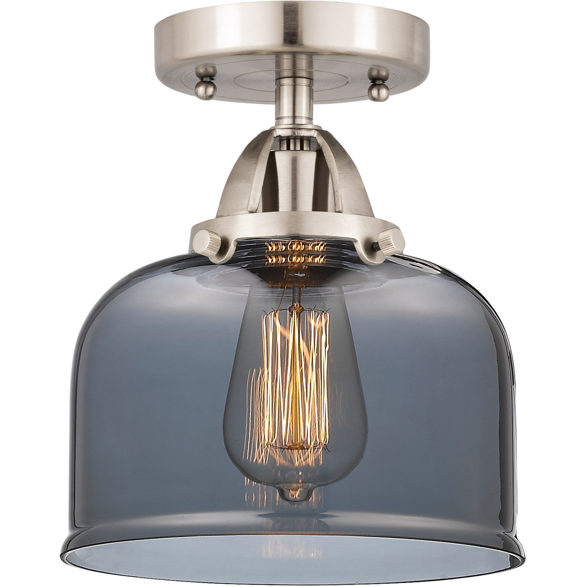 Innovations Lighting 288-1C-SN-G73-LED Nouveau 2 Large Bell LED 8 inch Brushed Satin Nickel Semi-Flush Mount Ceiling Light in Light Smoke Glass