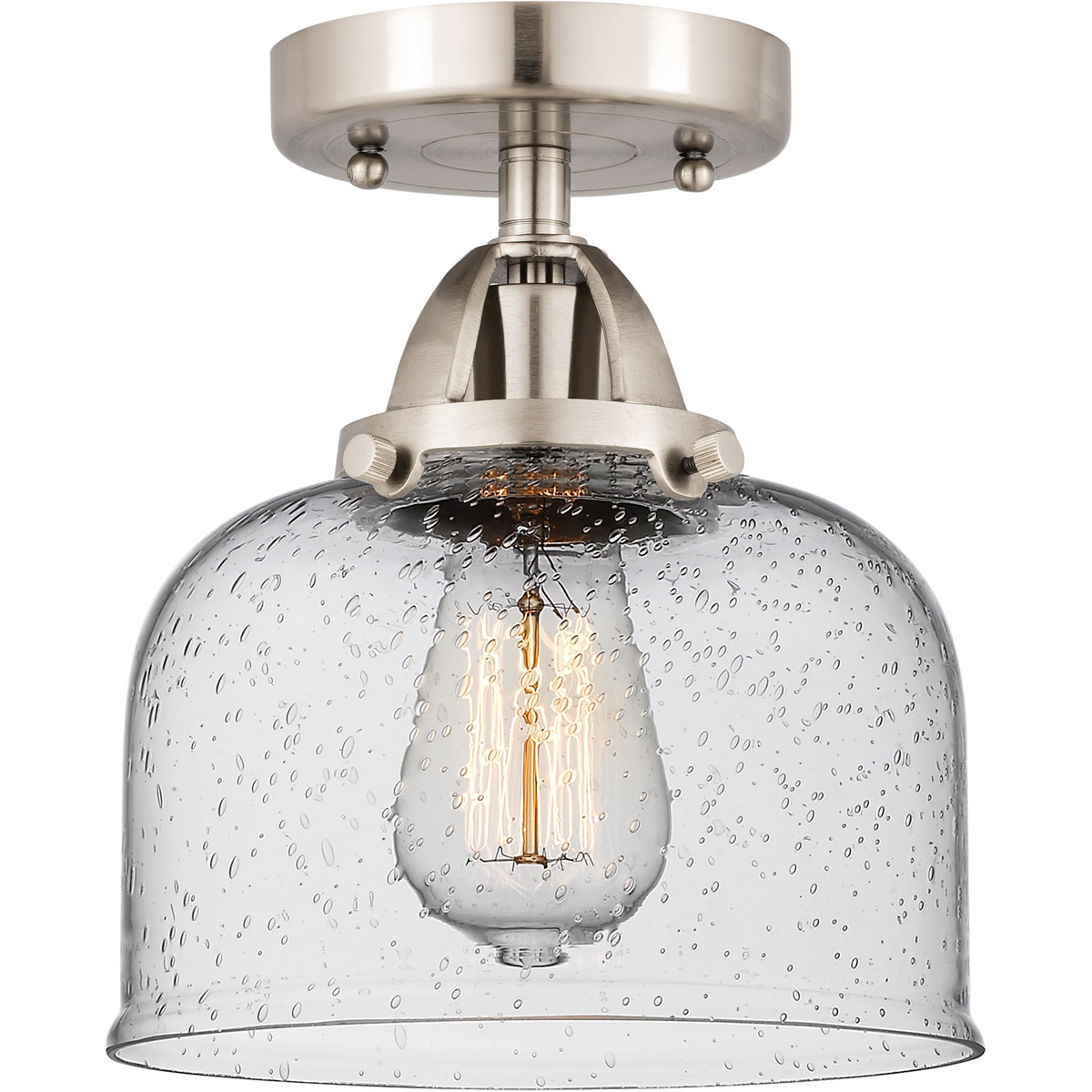 Innovations Lighting 288-1C-SN-G74-LED Nouveau 2 Large Bell LED 8 inch Brushed Satin Nickel Semi-Flush Mount Ceiling Light in Seedy Glass