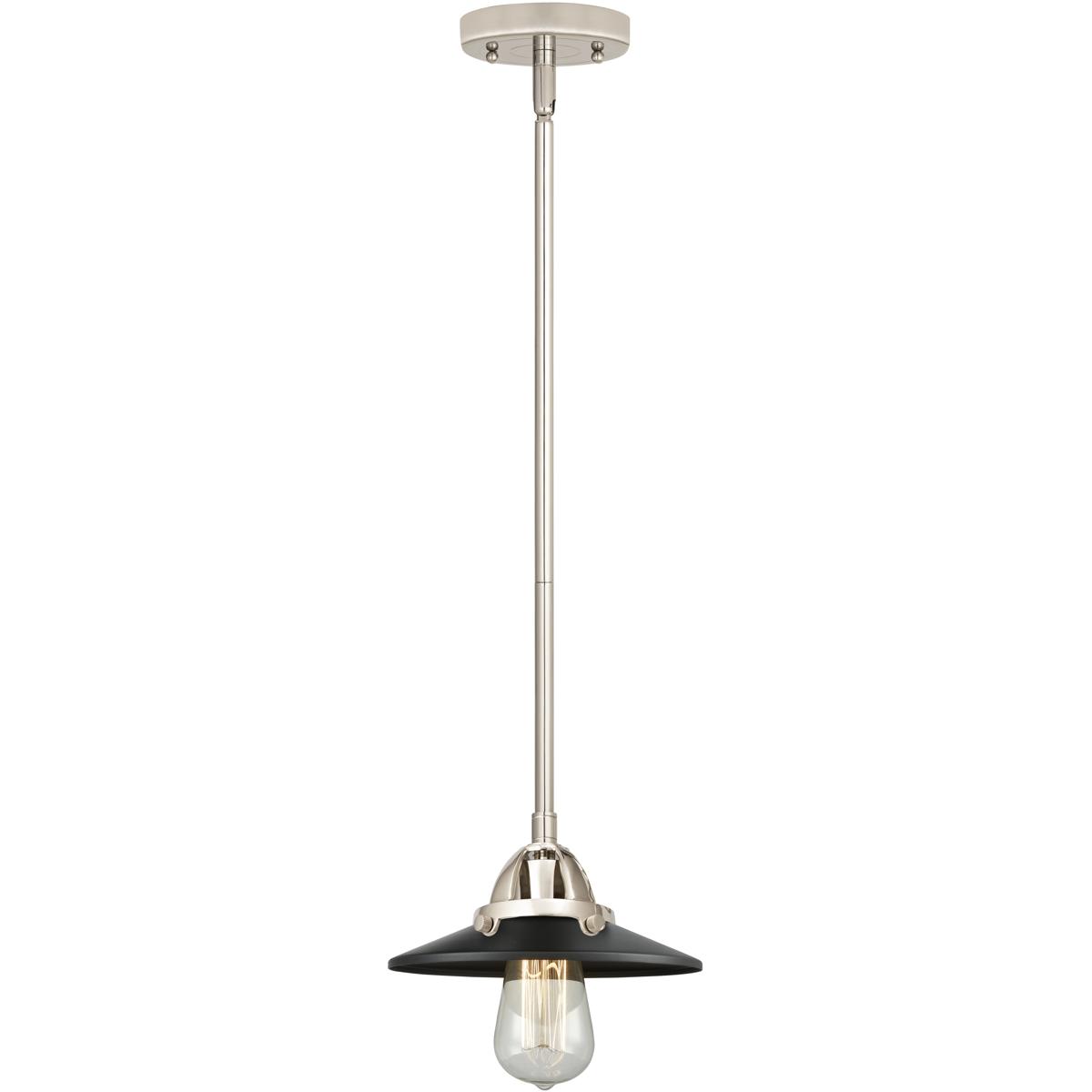Innovations Lighting 288-1S-PN-M6-BK Nouveau 2 Railroad 1 Light 8 inch Polished Nickel Mini Pendant Ceiling Light in Incandescent, Matte Black