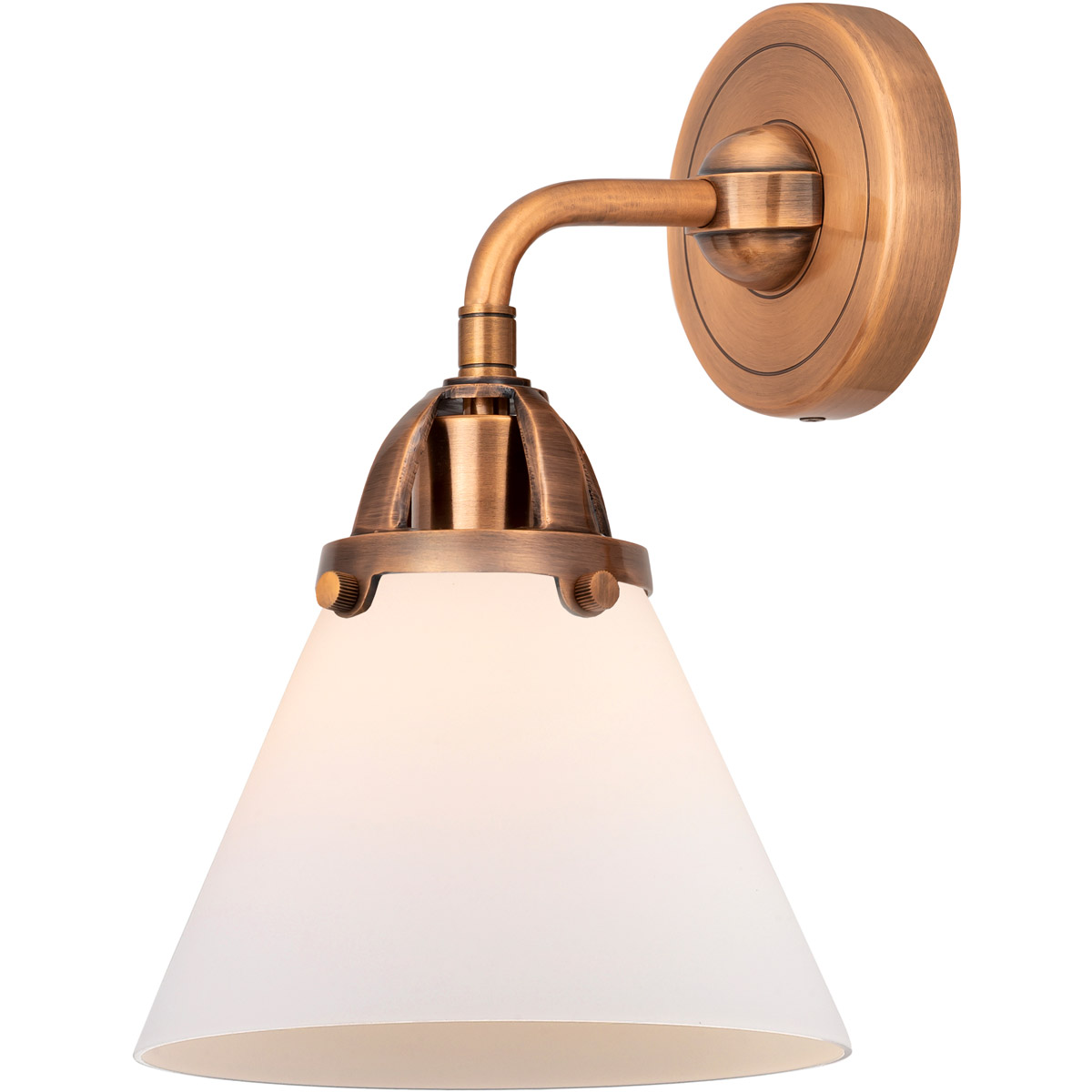 Innovations Lighting 288-1W-AC-G41-LED Nouveau 2 Large Cone LED 7.75 inch Antique Copper Sconce Wall Light in Matte White Glass