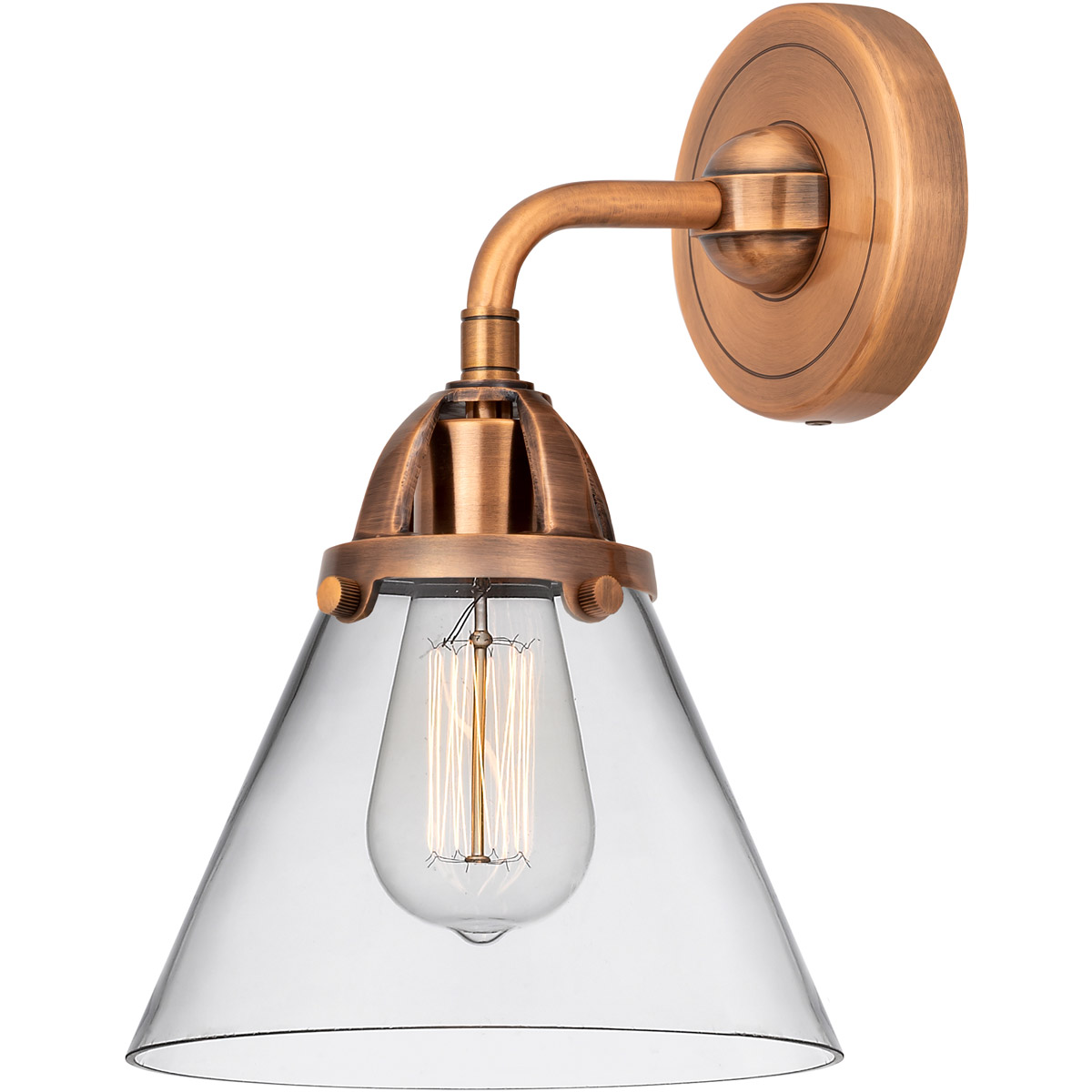 Innovations Lighting 288-1W-AC-G42-LED Nouveau 2 Large Cone LED 7.75 inch Antique Copper Sconce Wall Light in Clear Glass
