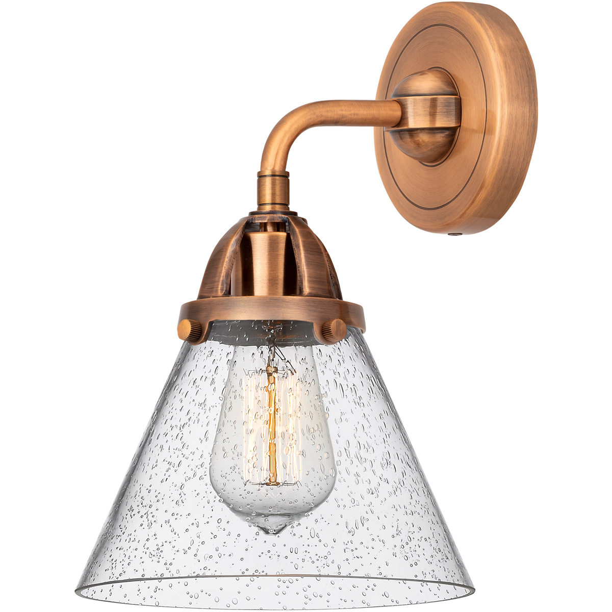 Innovations Lighting 288-1W-AC-G44-LED Nouveau 2 Large Cone LED 7.75 inch Antique Copper Sconce Wall Light in Seedy Glass