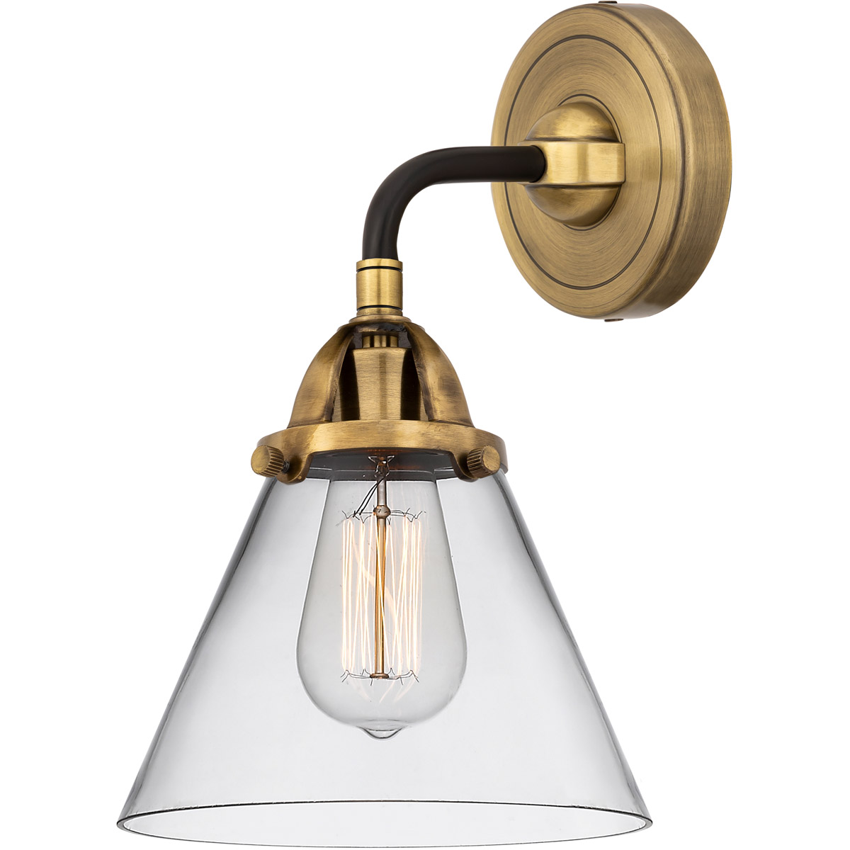 Innovations Lighting 288-1W-BAB-G42-LED Nouveau 2 Large Cone Sconce Wall Light in Black Antique Brass, Clear Glass