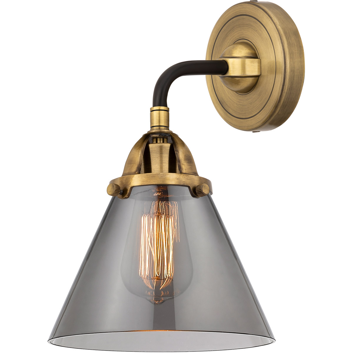 Innovations Lighting 288-1W-BAB-G43-LED Nouveau 2 Large Cone LED 7.75 inch Black Antique Brass Sconce Wall Light in Light Smoke Glass