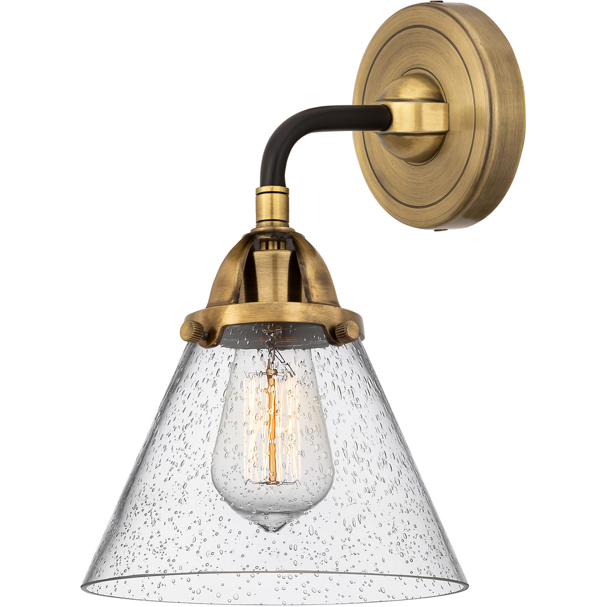 Innovations Lighting 288-1W-BAB-G44-LED Nouveau 2 Large Cone Sconce Wall Light in Black Antique Brass, Seedy Glass