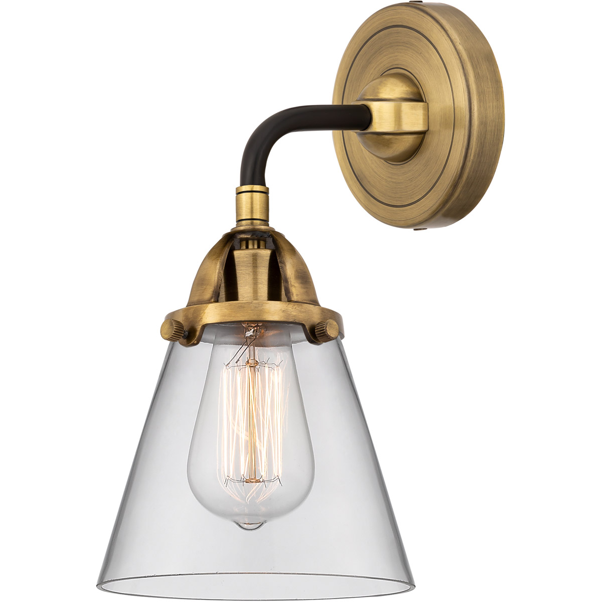 Innovations Lighting 288-1W-BAB-G62-LED Nouveau 2 Small Cone Sconce Wall Light in Black Antique Brass, Clear Glass