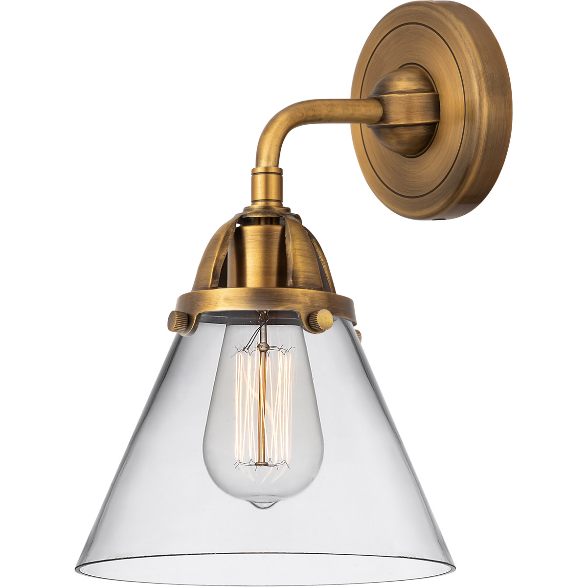 Innovations Lighting 288-1W-BB-G42-LED Nouveau 2 Large Cone LED 7.75 inch Brushed Brass Sconce Wall Light in Clear Glass