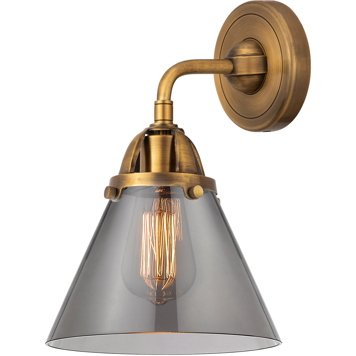 Innovations Lighting 288-1W-BB-G43-LED Nouveau 2 Large Cone LED 7.75 inch Brushed Brass Sconce Wall Light in Light Smoke Glass