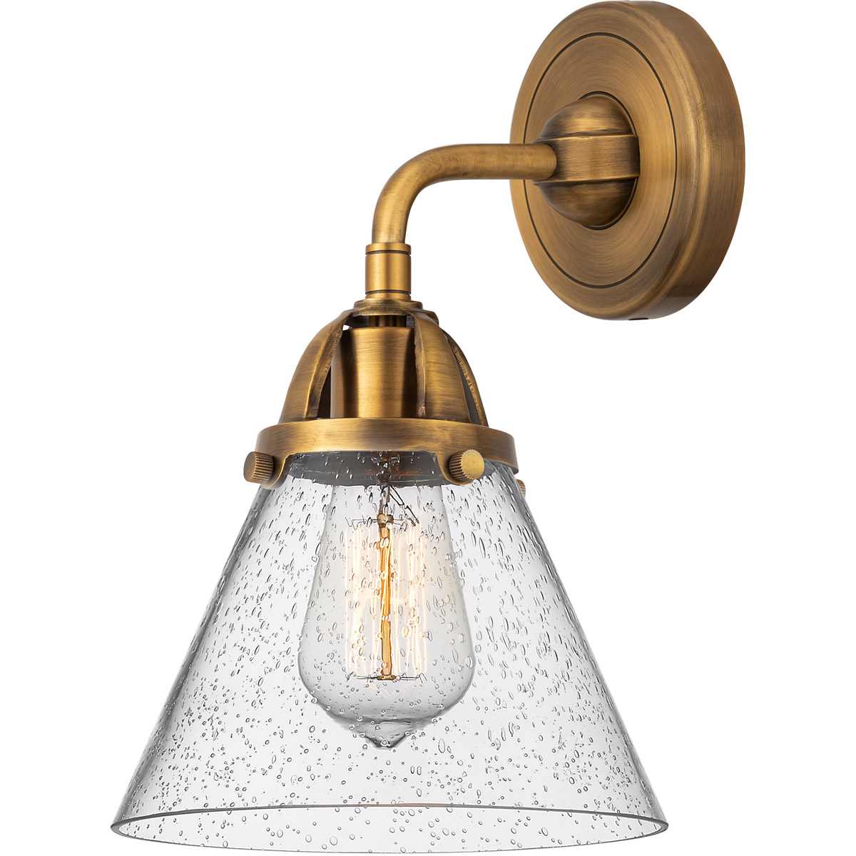 Innovations Lighting 288-1W-BB-G44-LED Nouveau 2 Large Cone LED 7.75 inch Brushed Brass Sconce Wall Light in Seedy Glass